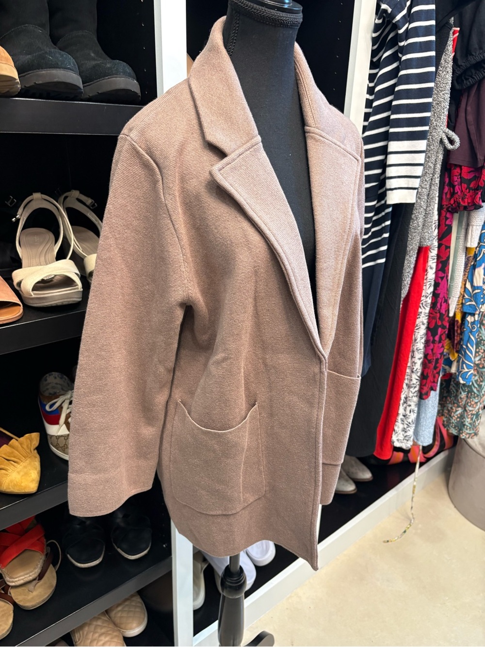 🆕🎉NWT Quince 💯% Organic 🌱Cotton Open-Front Knit Blazer in Heather Brown - Picture 3 of 10